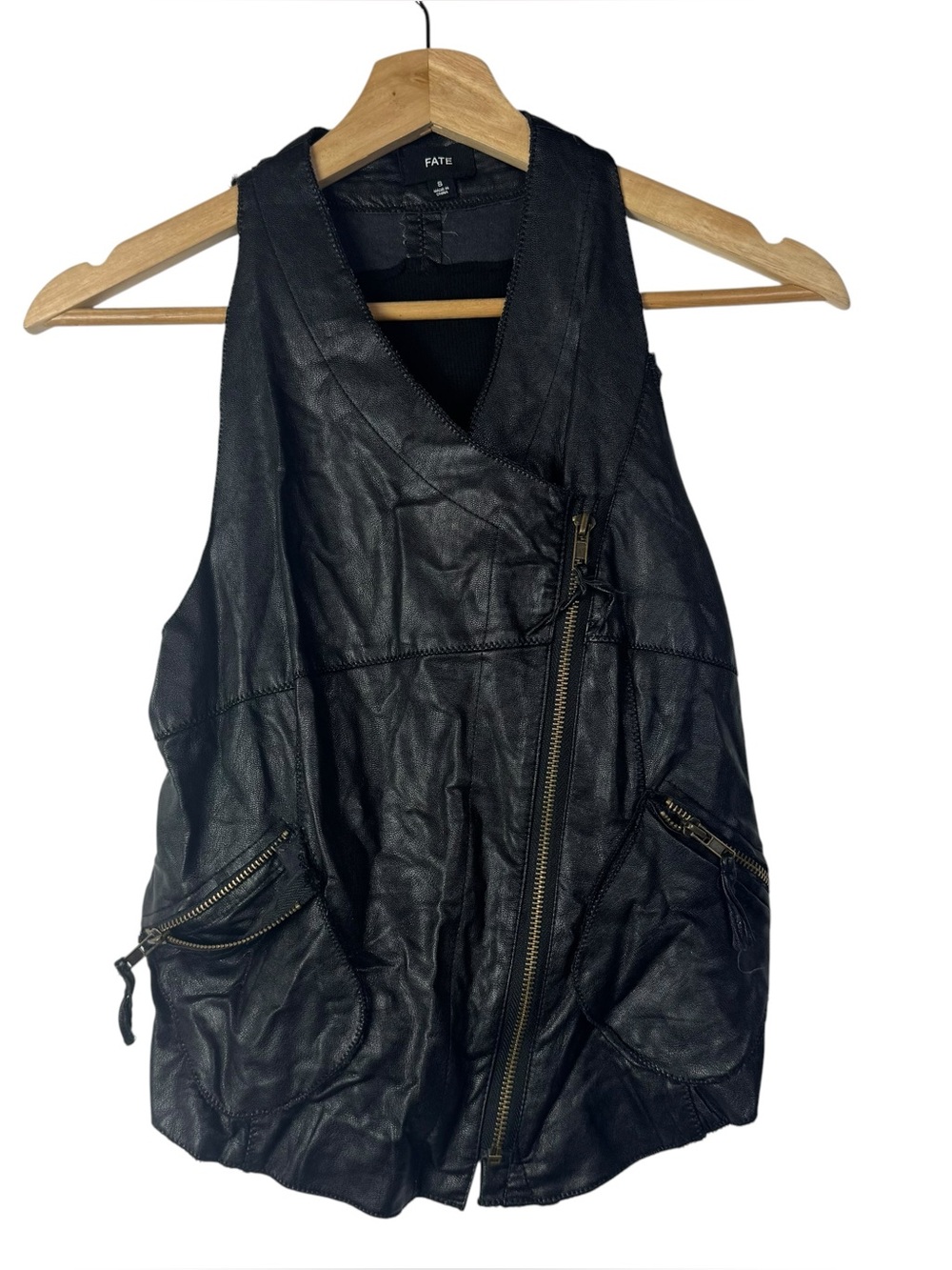 Boutique Fate Black Faux Leather Moto Sleeveless Vest S